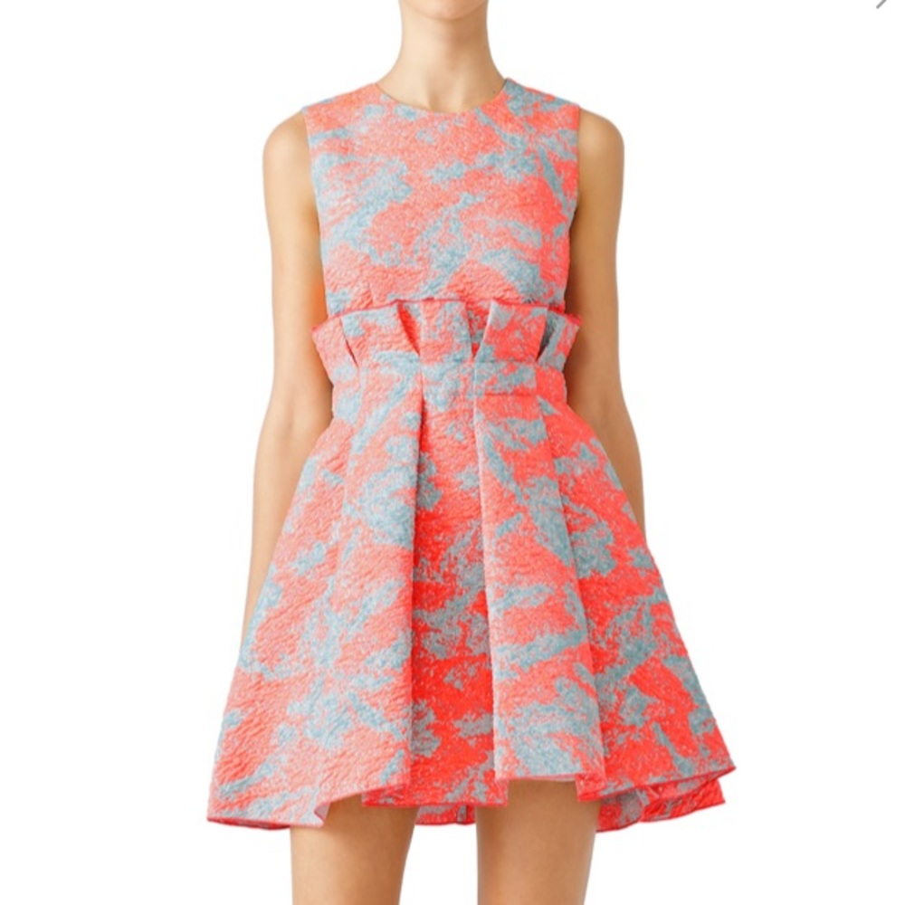 MSGM Coral and Blue Textured Midi Dress